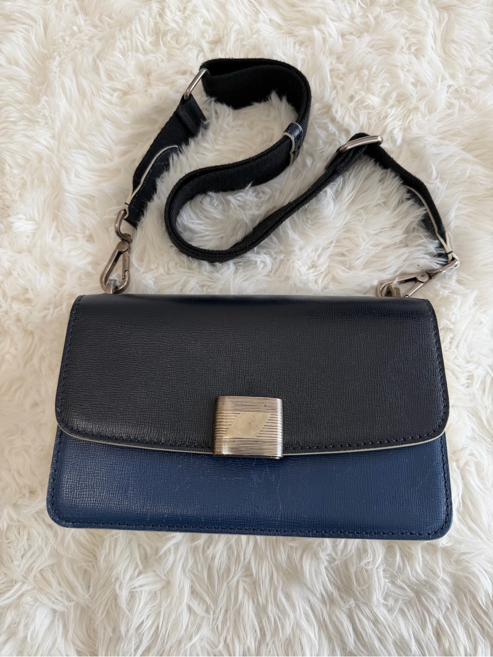 Golden Goose Deluxe Brand Valentina Mini Leather Crossbody Bag Blue/Black/Cream
